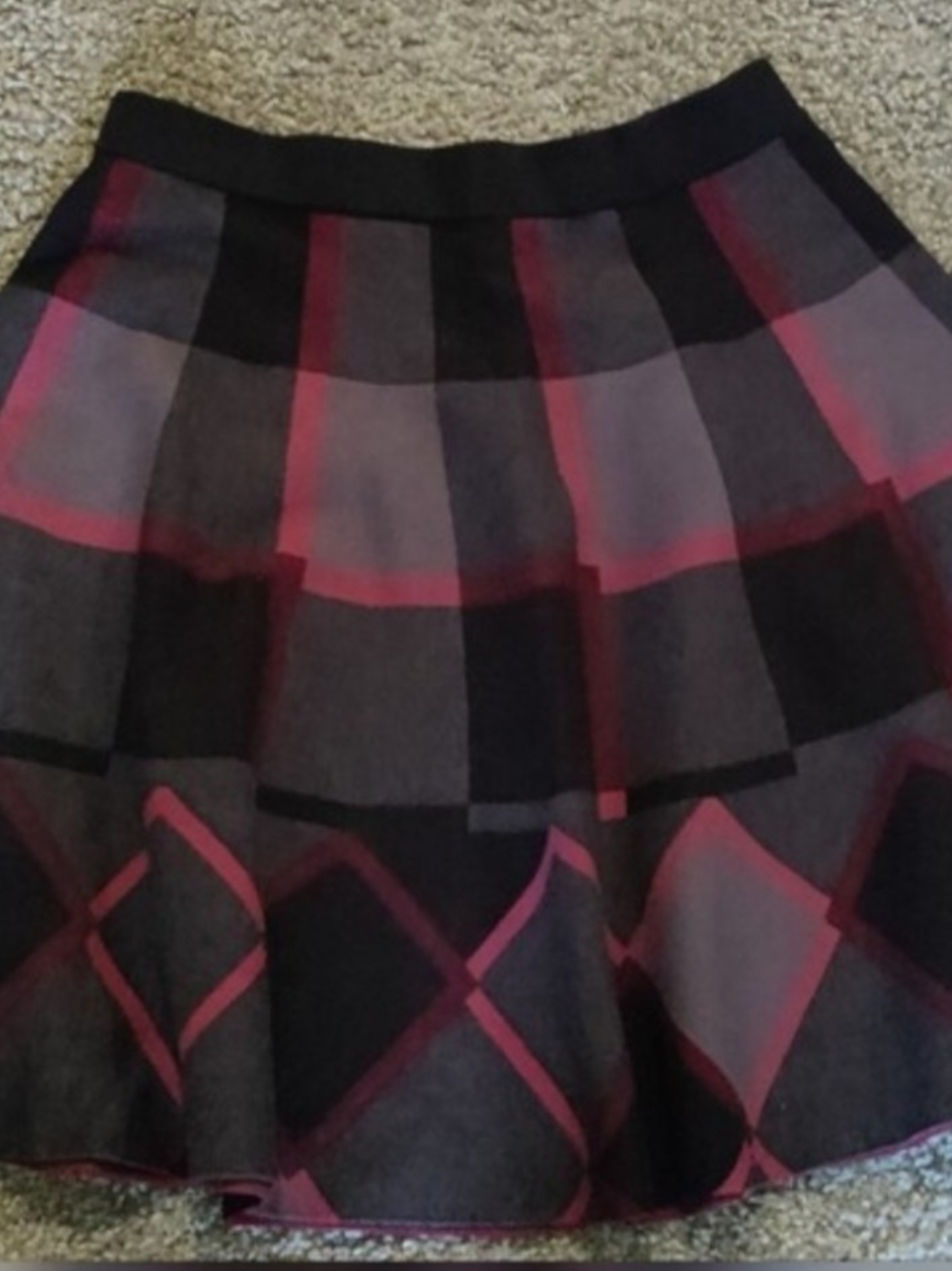 Plaid Knit Skirt in Black and Burgundy